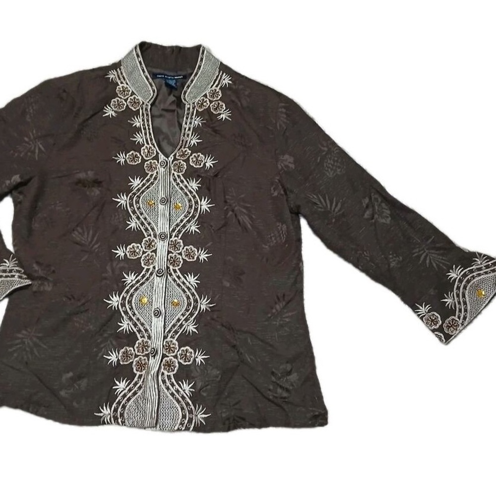 Embroidered Brown Long Sleeve Top